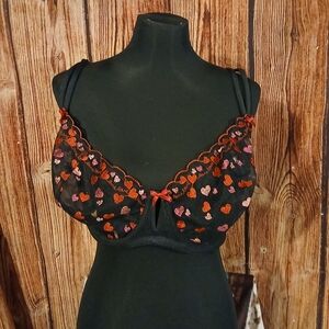 Cacique Black Bra with Red and Pink Accents